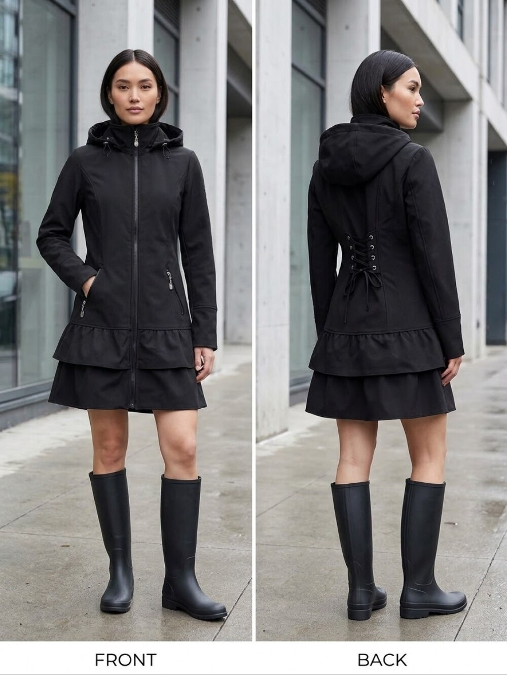 Betsey Johnson Black Hooded Corset Rain Trench Coat S